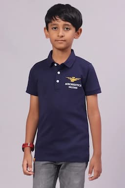 Boy's Cotton Printed Polo T-shirt  01265178YRSDARBLU