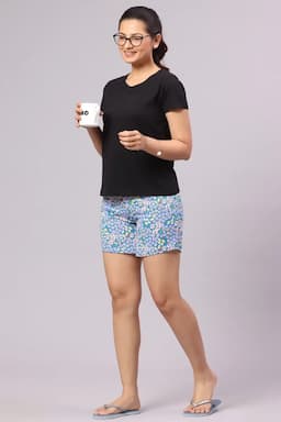 Cotton Hosiery Floral Printed Shorts for Women 012748BLUXL