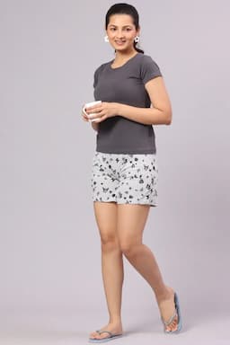 Cotton Hosiery Floral Printed Shorts for Women 012763LIGGRAXXL