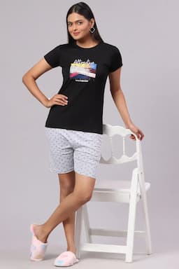 Cotton Lycra Blend All Over Printed Shorts for Women 012908LIGGRAXXL