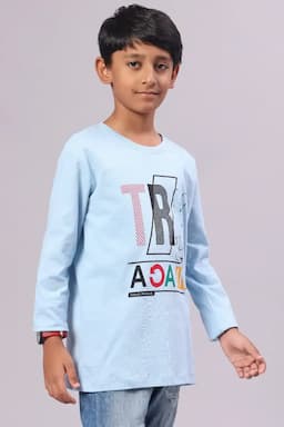 Boy's Graphic Print Cotton T-shirt 01305745YRSBABBLU