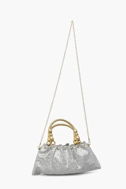 Elegant Gold Tone Hand-Held & Sling Bag 013067SIL