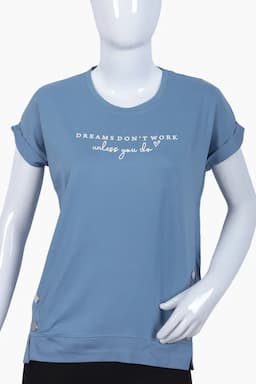 Cotton Typographic Printed T-Shirt for Women 013095LBLU