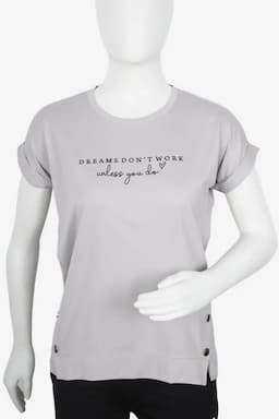 Cotton Typographic Printed T-Shirt for Women 013095XLGRE