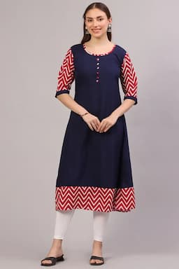 Polyester Chevron Printed Kurti for Women  013228MDARBLU