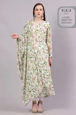 Georgette Printed Kurti with Dupatta Set for Women 013272LGRE2