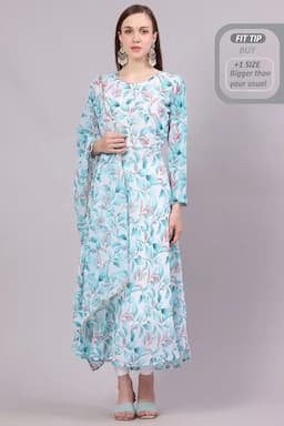 Georgette Printed Kurti with Dupatta Set for Women 013272XLTUR