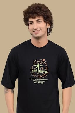 Printed Cotton Drop Shoulder T-shirt for Men 013278XXLBLA