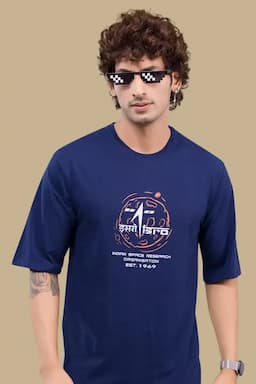 Printed Cotton Drop Shoulder T-shirt for Men 013278XXLDARBLU