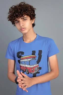 Boy's Cotton Graphic Print T-shirt 013424910YRSROYBLU2