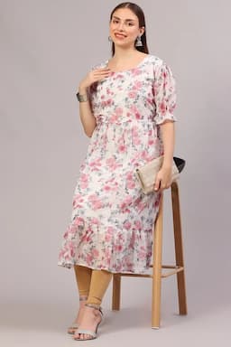 Georgette Floral Printed Flared Kurti for Women 013509XLPIN