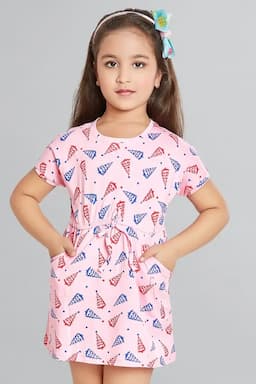 Girl's Cotton Hosiery Printed Frock (2 - 8 Yrs) 013634PIN2YRS