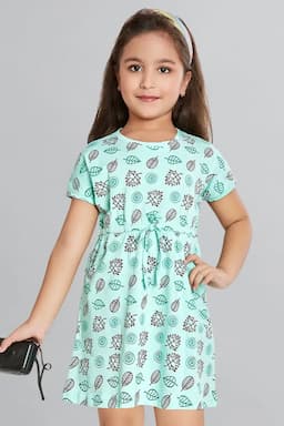 Girl's Cotton Hosiery Printed Frock (2 - 8 Yrs) 013636GRE3YRS