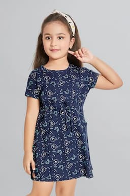 Girl's Cotton Hosiery Printed Frock (2 - 8 Yrs) 013639NAVBLU3YRS