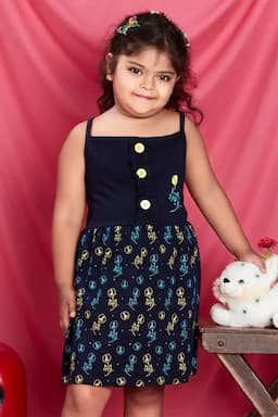 Girl's Cotton Hosiery Printed Frock (2 - 8 Yrs) 013651NAVBLU56YEA
