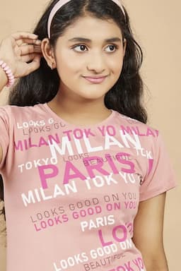 Cotton Hosiery Printed T-Shirt for Girl (3 - 14 Yrs) 0137581314YRSDUSPIN