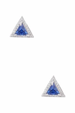 Silver Plated Triangle Shaped Stud Earrings for Girls & Women 013766BLU1