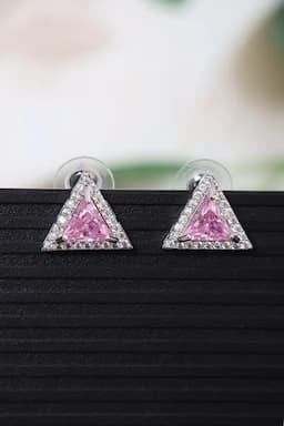 Silver Plated Triangle Shaped Stud Earrings for Girls & Women 013766PIN1