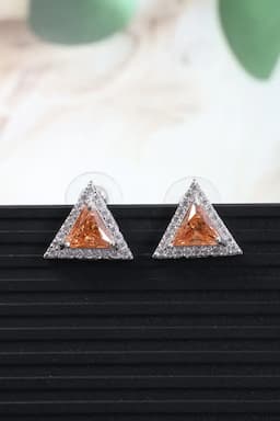 Silver Plated Triangle Shaped Stud Earrings for Girls & Women 013766YEL1