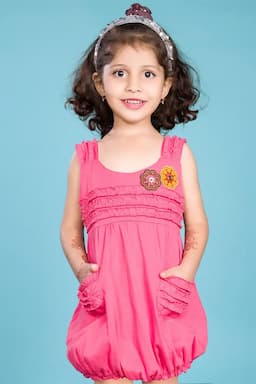 Girl's Cotton Hosiery Solid Frock (2 - 7 Yrs) 013790PIN23YRS