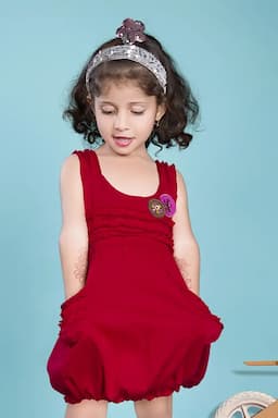 Girl's Cotton Hosiery Solid Frock (2 - 7 Yrs) 013790RED23YRS
