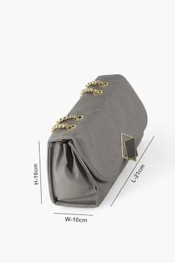 Solid Fitting Chain Sling Bag for Girls 013832GRE2