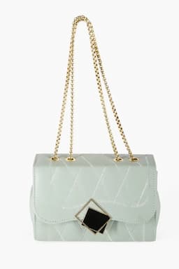 Solid Fitting Chain Sling Bag for Girls 013832GRE