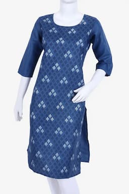Cotton Blend Geometric Printed Kurti for Women 013911SDARBLU