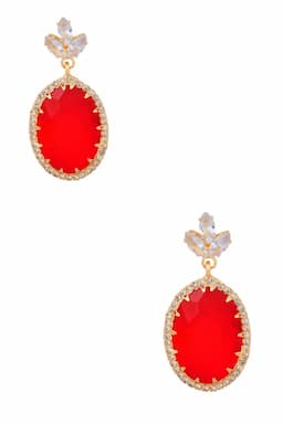 Oval Shape Dangle Earrings for Girls & Women 013952RED1