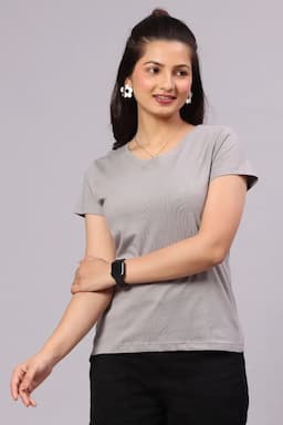 Cotton Hosiery Solid T-Shirt for Women 014035LLIGGRE