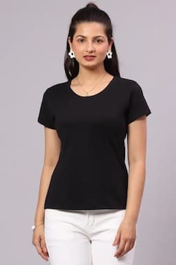 Cotton Hosiery Solid T-Shirt for Women 014035MBLA