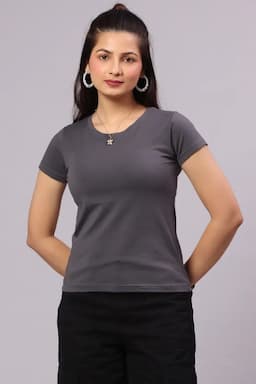 Cotton Solid T-Shirt for Women 014154LDARGRE