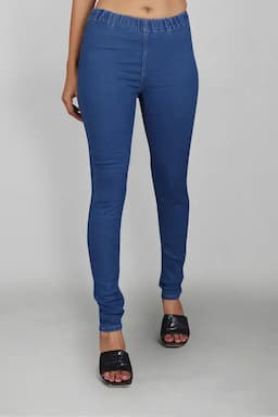 Cotton Lycra Blend Solid Jeggings for Women 01424030BLU
