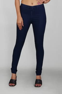 Cotton Lycra Blend Solid Jeggings for Women 01424030NAVBLU