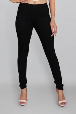Cotton Lycra Blend Solid Jeggings for Women 01424034BLA