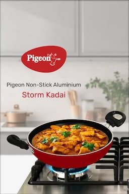 Pigeon Nonstick Aluminium Storm Kadai with Lid - 2 Ltr 014278RED2LTR