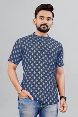 Cotton Gold Print Short Kurta for Men 0142984XLTEA