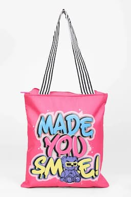 Stylish Printed Canvas Shopping Bag for Girls 014310PIN