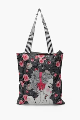 Style Girl Printed Canvas Shopping Bag for Girls 014320GRE