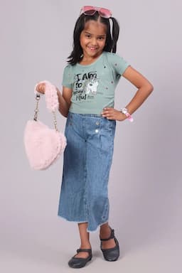 Cotton Blend Printed T-Shirt for Girl (3-16 Yrs) 0143331112YRSGRE