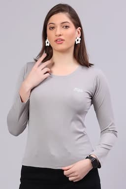 Cotton Blend Solid T-Shirt for Women 014365XLLIGGRA