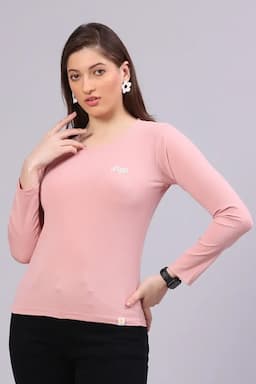 Cotton Blend Solid T-Shirt for Women 014365XXLPEA