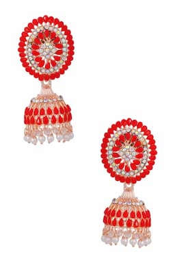Gold Plated Kundan Studded Jhumki Earrings for Women 014367RED1
