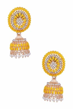 Gold Plated Kundan Studded Jhumki Earrings for Women 014367YEL1