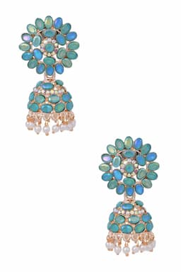 Gold Plated Kundan Studded Jhumki Earrings for Women 014374BLU1