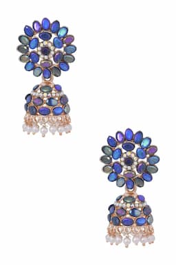 Gold Plated Kundan Studded Jhumki Earrings for Women 014374DARBLU1