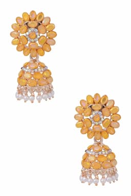 Gold Plated Kundan Studded Jhumki Earrings for Women 014374GOLYEL1