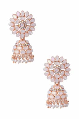 Gold Plated Kundan Studded Jhumki Earrings for Women 014374WHI1