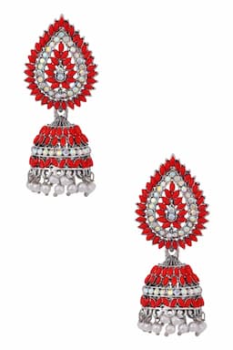 Silver Plated Paisley Design Jhumki Earrings for Women 014375RED1
