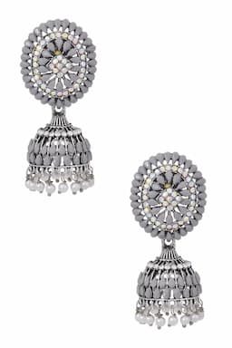 Silver Plated Floral Design Jhumki Earrings for Women 014376GRE1